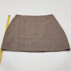 SHEIN Brown Houndstooth Mini Skirt Autumn Academia Preppy Wool Blend Size S 4